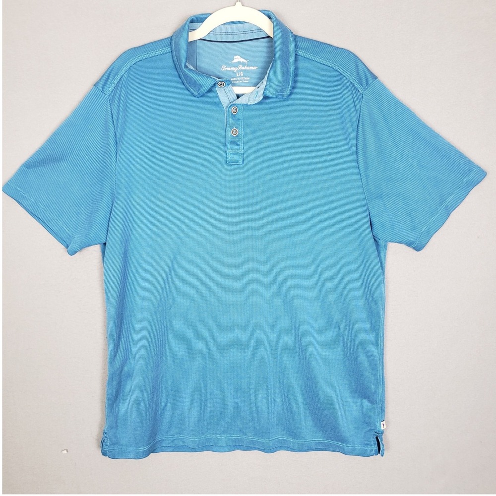 Tommy Bahama Classic Polo Shirt Bright Aqua Blue Golf Resortwear Athletic Size L